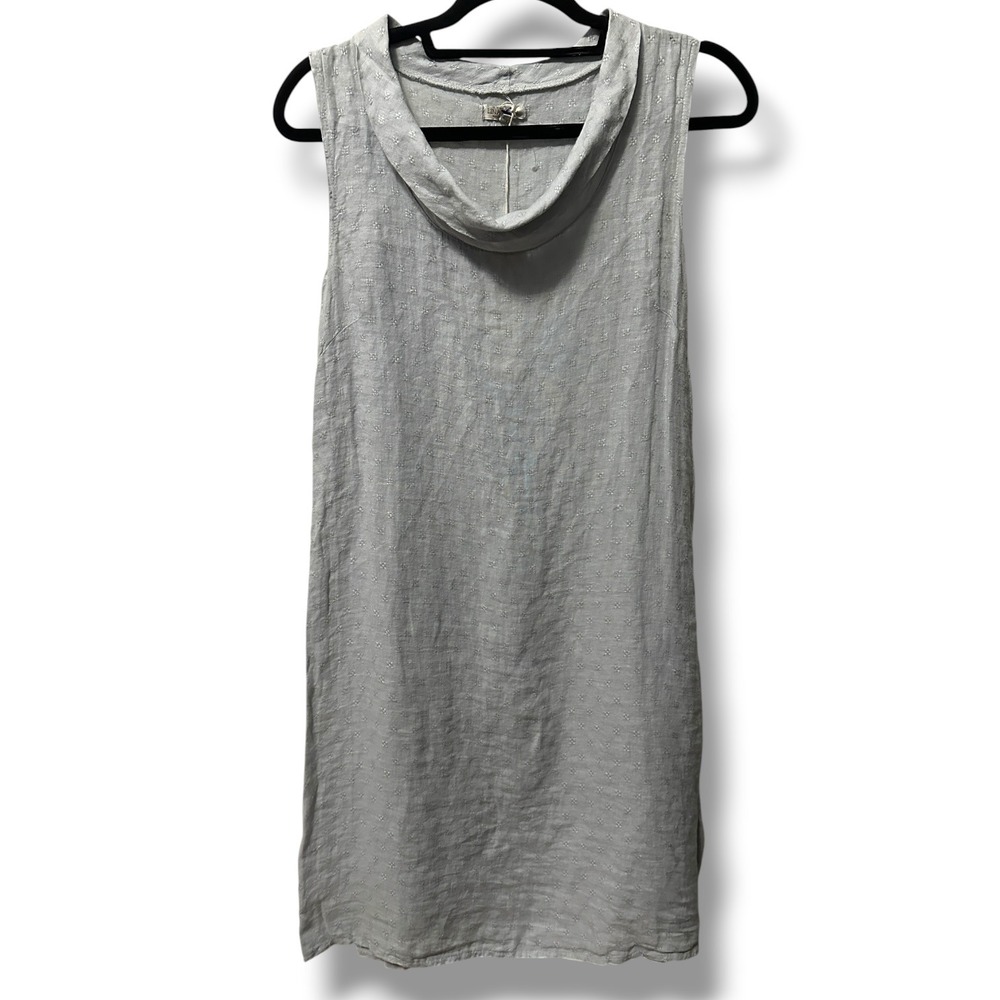 Lina Tomei Italian Designer Linen Cowl Neck Gray Sleeveless Dress XS Neutral NEW